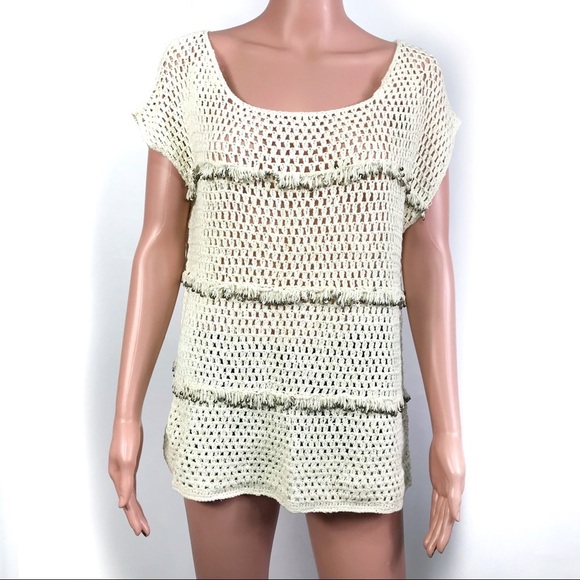 NWT Joie Natural Ivory Crochet Sequin Top Small - Picture 4 of 8